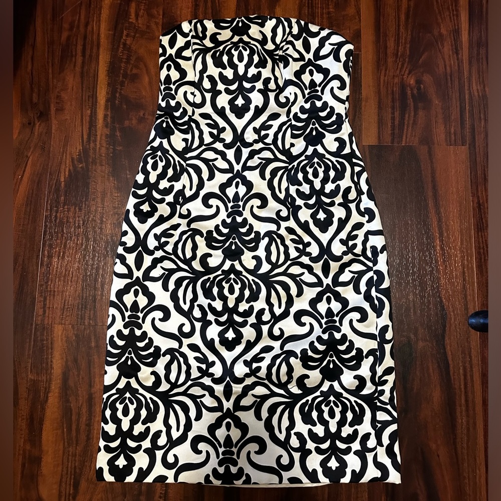 Vintage Milly Strapless Black and White Print Dress Size 2